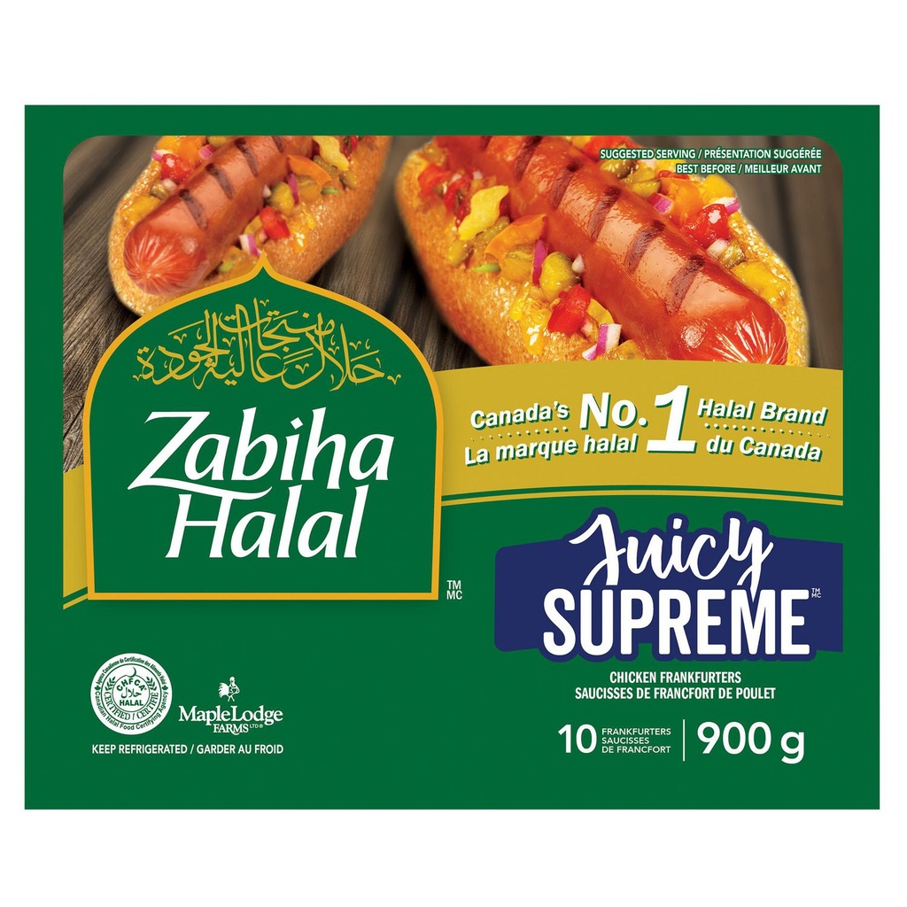 Saucisses de Francfort de Poulet Justeuses Supremês de Zabiha Halal 900g