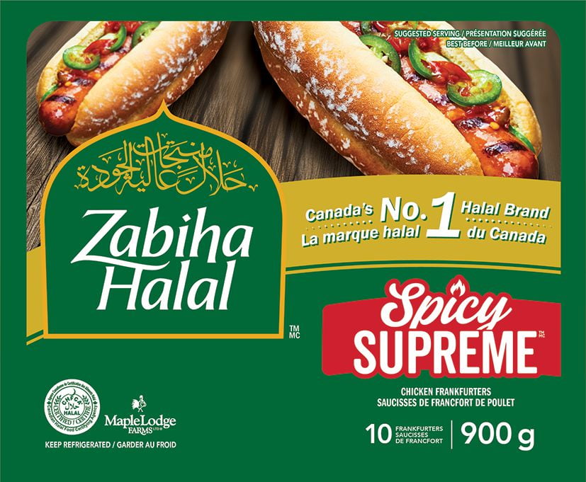 ZABIHA HALAL SPICY SUPREME SAUCISSES DE FRANCFORT DE POULET Certifié Halal (CHFCA)