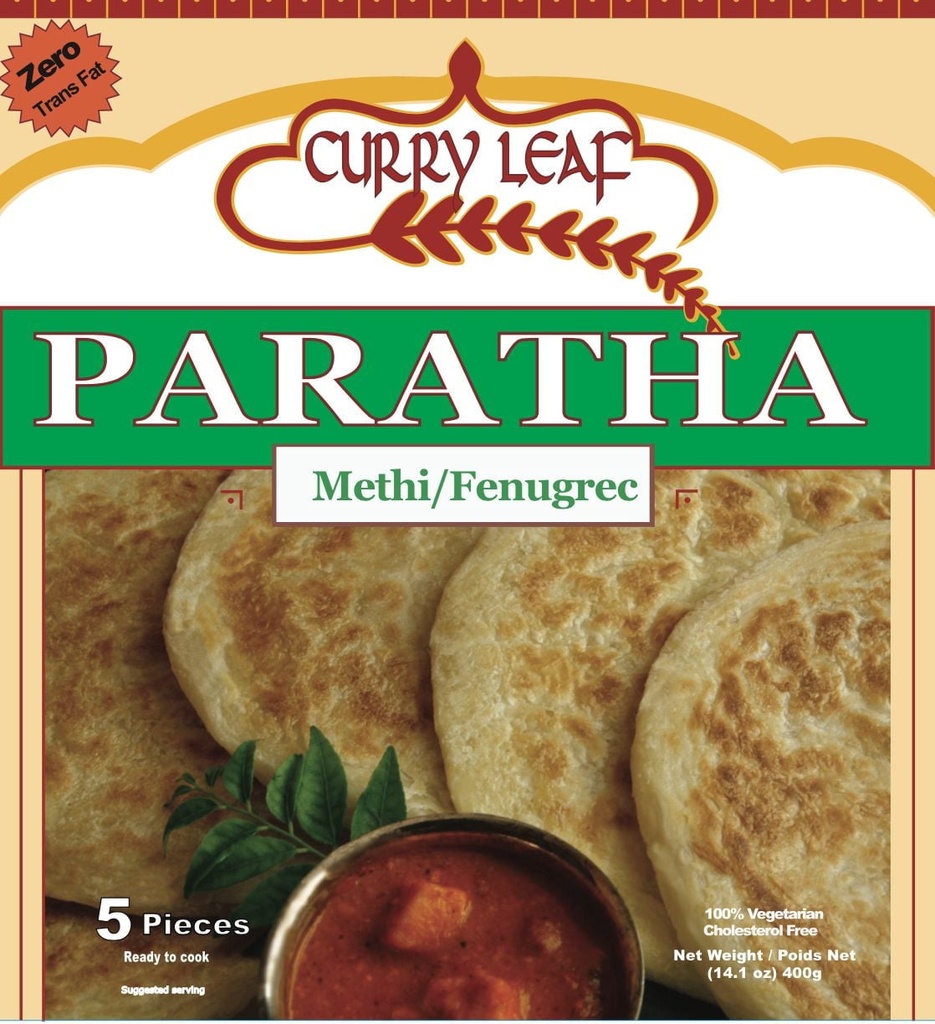 Curry Leaf Paratha au Fenugrec 5 x 80g.