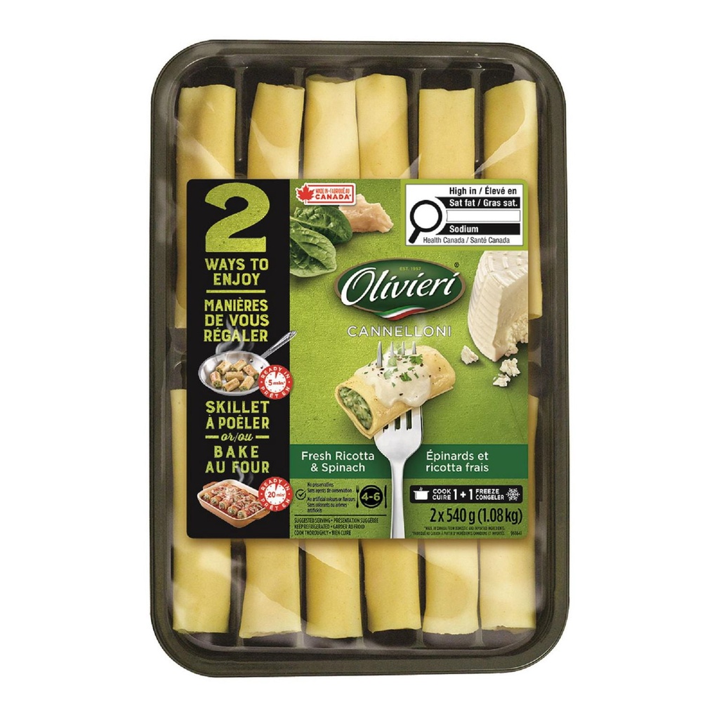 Cannelloni aux épinards et ricotta Olivieri 540g