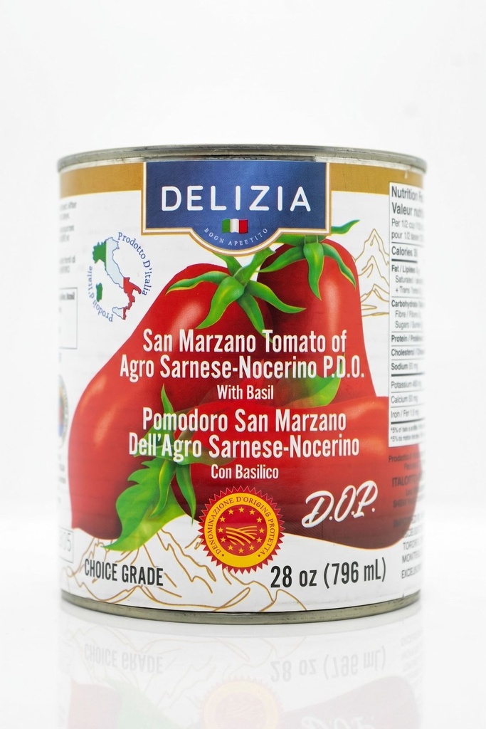 DELIZIA Tomates San Marzano (D.O.P.), Entières, Pelées, avec Basilic