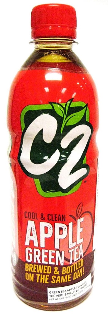 Thé vert C2 saveur pomme 500 ml par bouteille, teneur moyenne en caféine