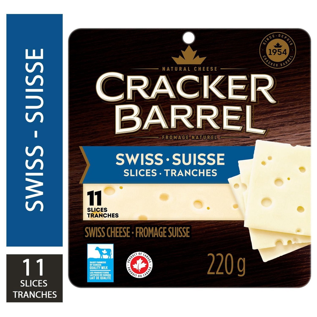 Cracker Barrel Cheese Cracker Barrel Fromage Suisse en tranches, 220g