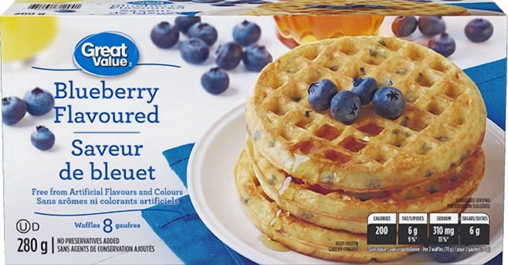 Gaufres aux myrtilles Great Value, 280 g, 8 gaufres 280 g