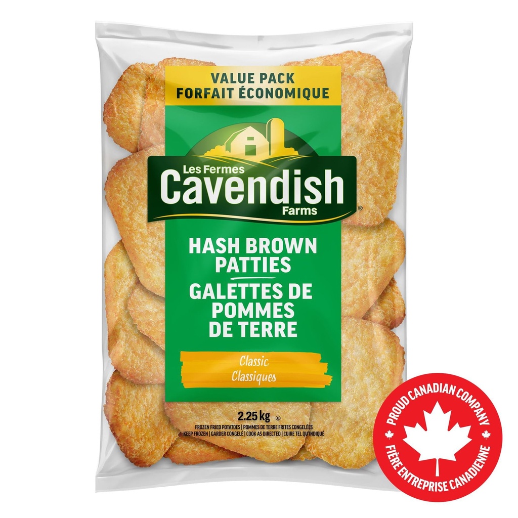 Les Fermes Cavendish Galettes de pommes de terre classique format club des Fermes Cavendish | Fait au Canada | Fière entreprise canadienne CF Patties