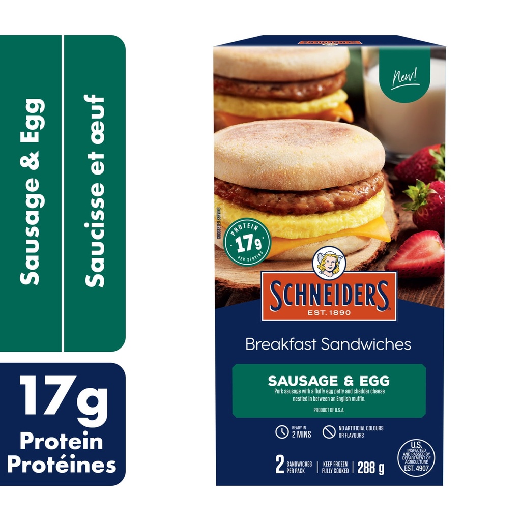 Schneider‘s Sandwichs déjeuner Saucisse et œuf, 2 par paquet Schneiders 288 g
