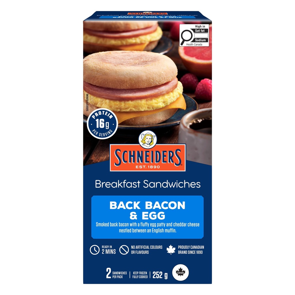 Schneiders Sandwichs déjeuner Bacon de dos et œuf, 2 par paquet 252 g