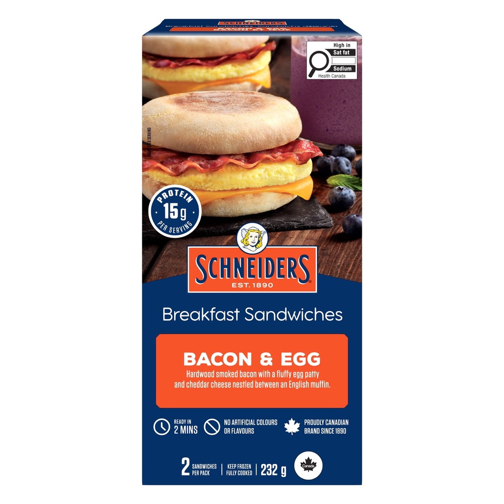 Schneiders Sandwichs déjeuner Bacon et œuf, 2 par paquet 232 g