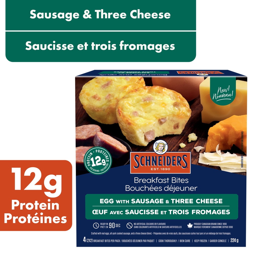 Schneider‘s Bouchées déjeuner saucisson et trois fromages Schneiders, 4 par paquet 224 g