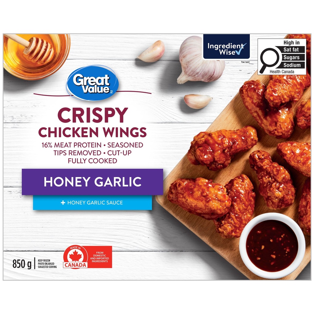Ailes de poulet croustillantes Miel et ail Great Value 850 g