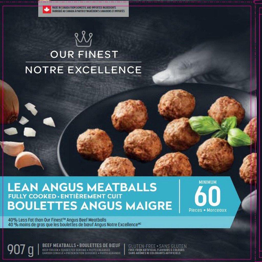 Notre Excellence Our Finest Boulettes Angus Maigres Congelées hors-D'œuvre 60 Morceaux, 907g
