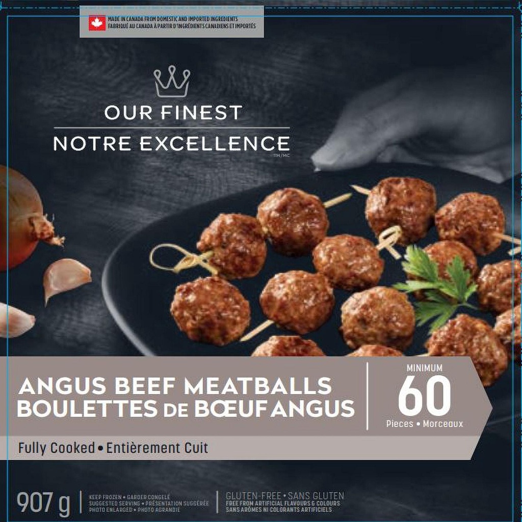 Notre Excellence Our Finest hors-D'œuvre de Boulettes de Bœuf Angus Surgelées 60 Morceaux, 907 g