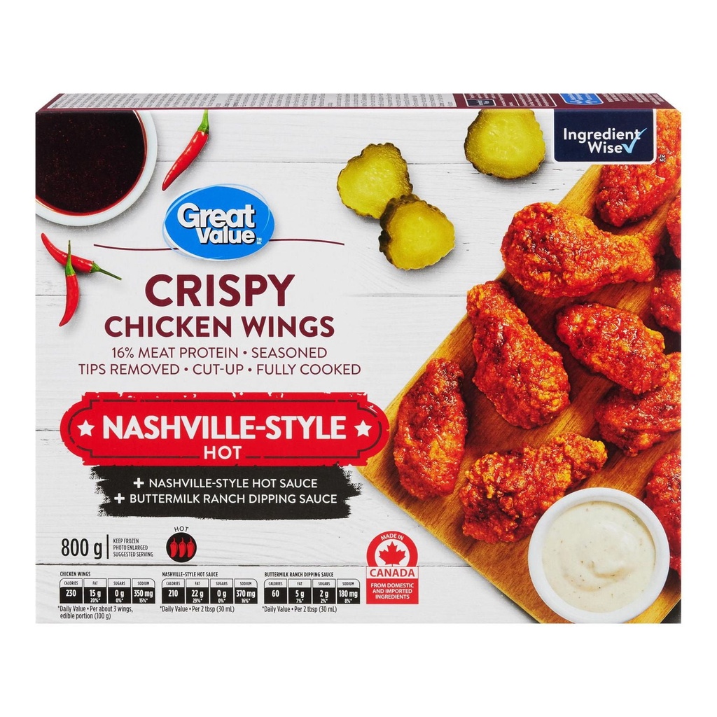 Ailes de poulet croustillantes et piquantes style Nashville Great Value 800g
