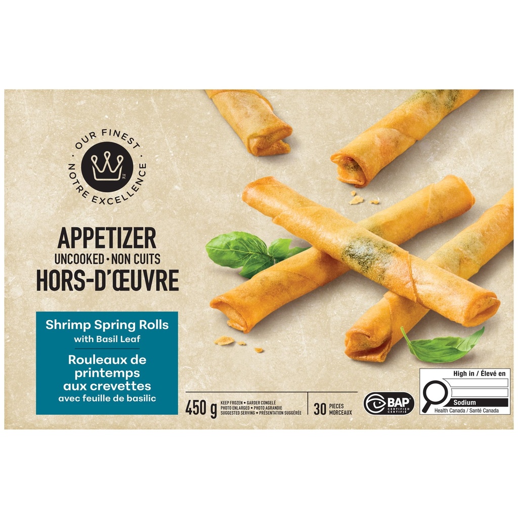 Rouleaux de printemps aux crevettes avec feuille de basilic  Hors-d'oeuvre Notre Excellence 450 g