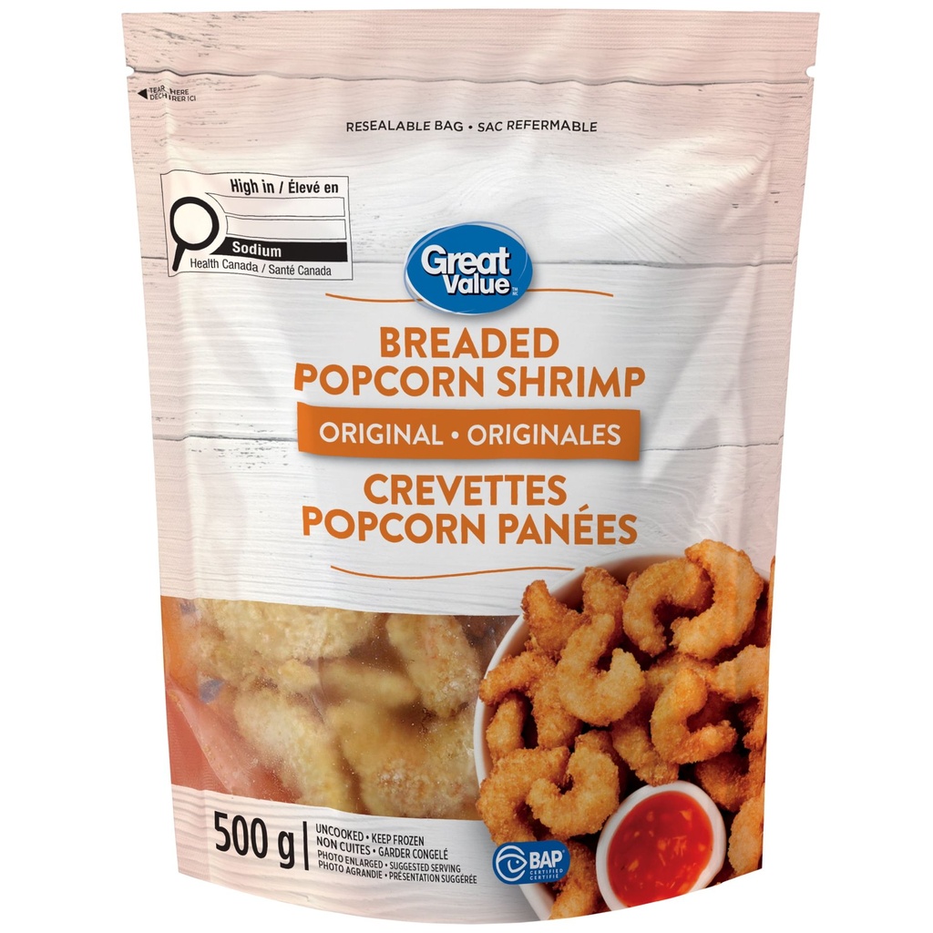 Crevettes popcorn panées originales Great Value 500 g