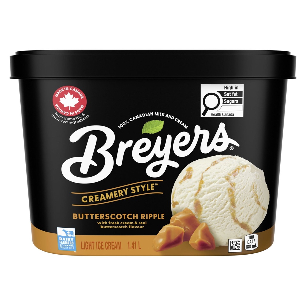 Crème Glacée Légère sans gluten Breyers Style Crèmerie Caramel Écossais faite au Canada à partir d'ingrédients canadiens et importés 1.41 LT 1.41 L