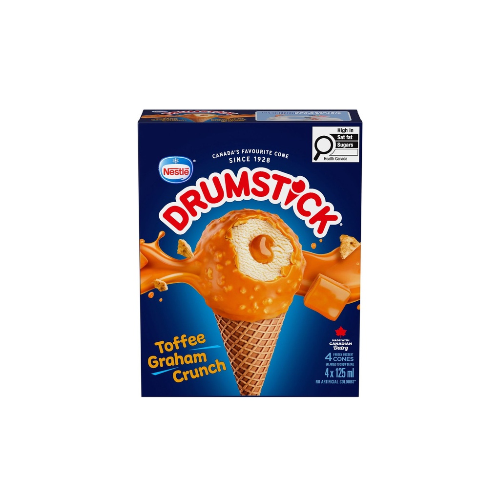 DRUMSTICK Cornet Caramel croust. graham, van., centre au car., enrob. car. croust. 4 x 125 ml