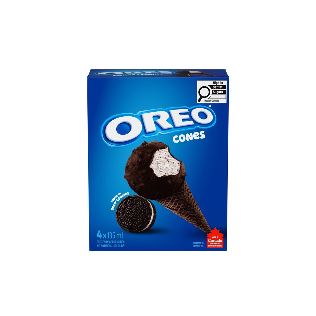 OREO Cornets, dessert glacé vanille, biscuits OREO, enrobage chocolaté 540 ml