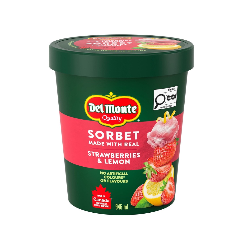 DEL MONTE Sorbet Fraises et citron, fait de vrais fruits 946 ml