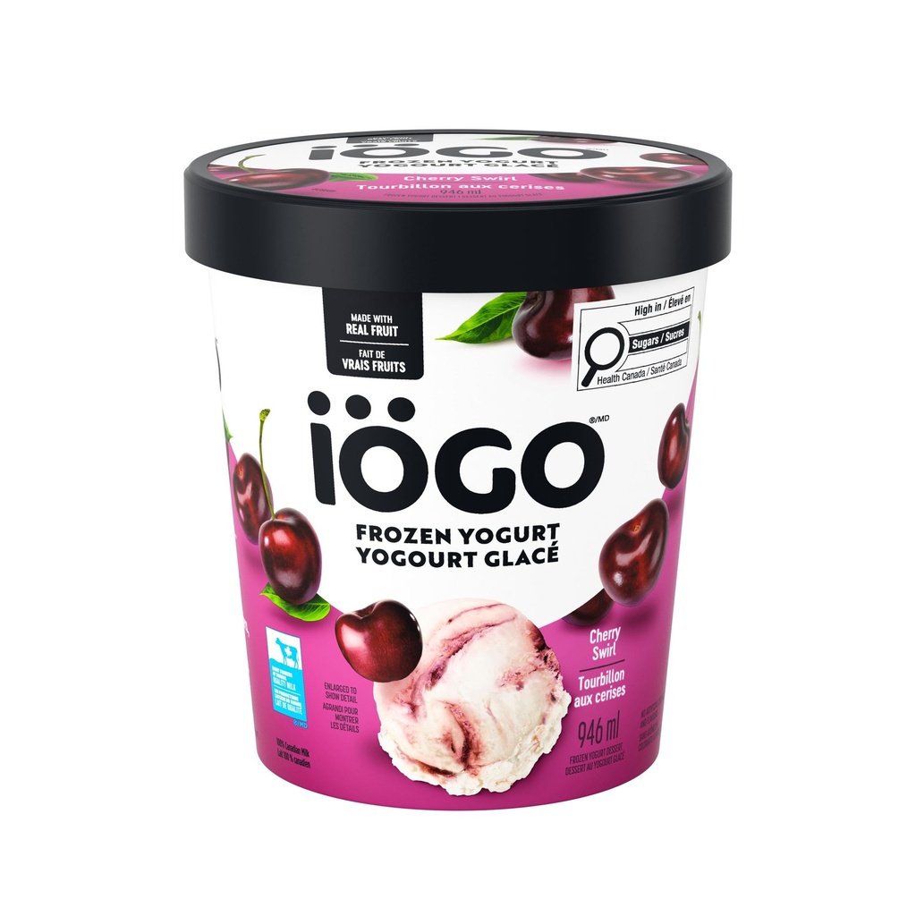 IÖGO Yogourt glacé Tourbillon cerises, vanille, fruits, vrais produits laitiers 946 ml