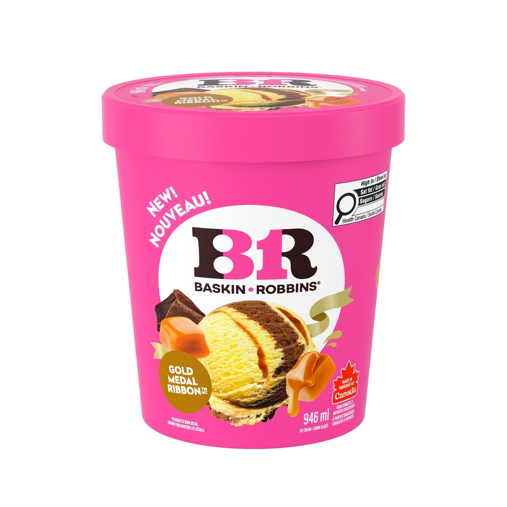 BASKIN ROBBINS Crème glacée Gold Medal Ribbon, chocolat et vanille, tourbillon de caramel 946 ml
