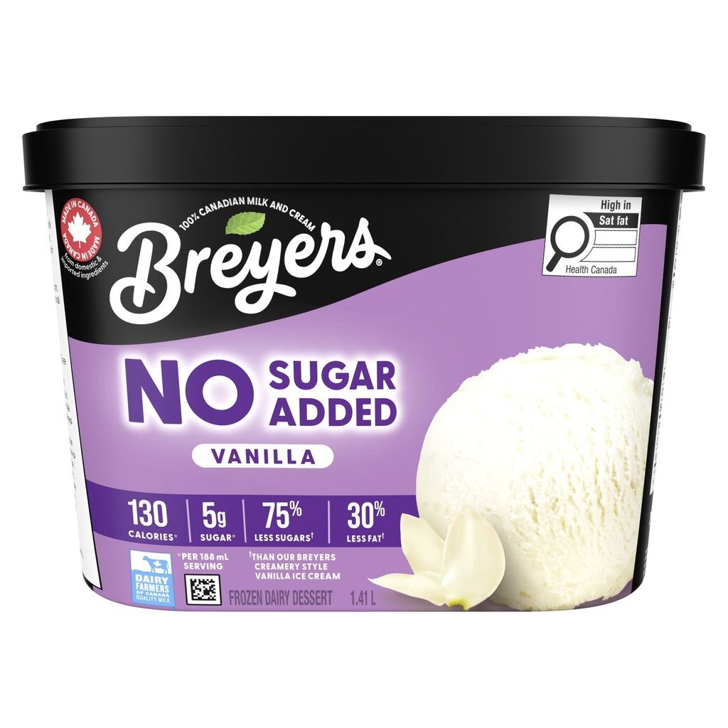 Breyers NSA Dessert Laitier Glacé Breyers Sans Sucre Ajouté Vanille 1.41 L