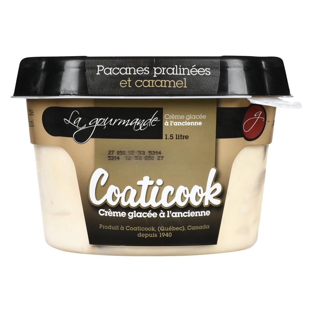 Crème glacée Coaticook La Gourmande pacanes pralinées et caramel sans arachides, sans gluten Coat Pacane Praline