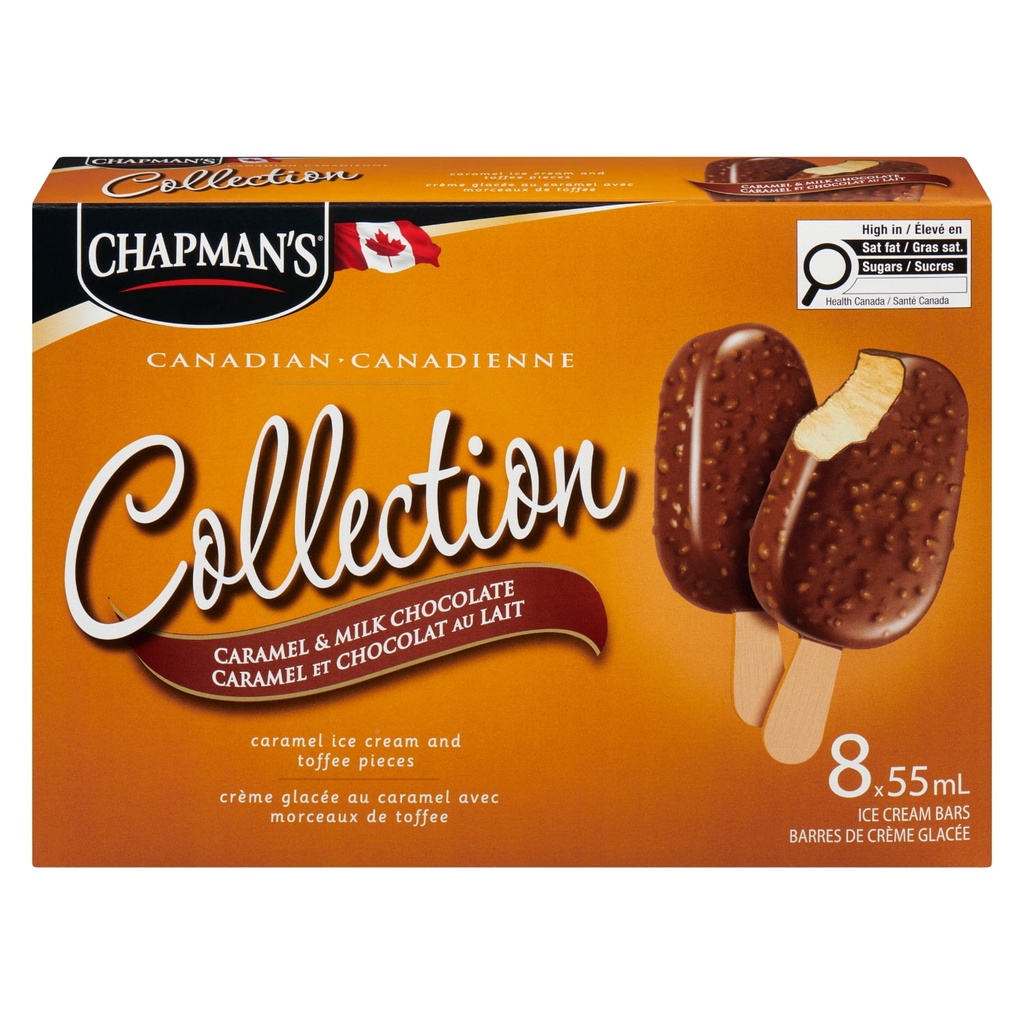 Crème glacée Chapman's Chapman's Collection Canadienne Caramel & Chocolat au Lait Barre de Crème Glacée en Boîte 8 x 55mL