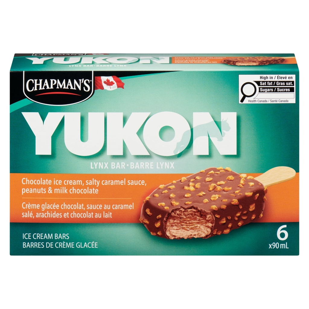 Crème glacée Chapman's Chapman's Yukon Lynx Barre de Crème Glacée au Chocolat, Caramel Salé et Arachides en Boîte 6 x 90 ml