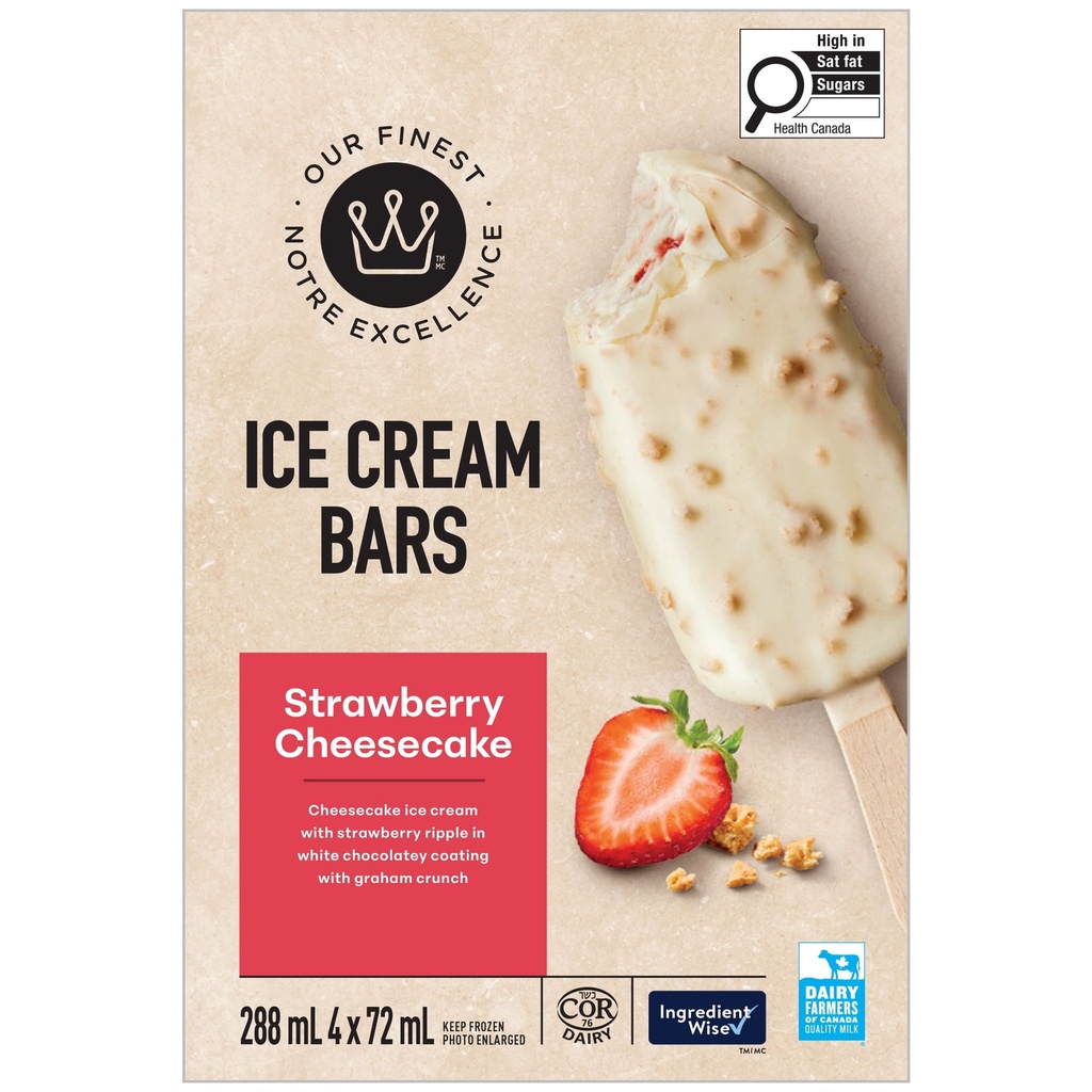 Notre Excellence Our Finest Barres de Crème Glacée Gâteau au Fromage et aux Fraises 288 ml (4 x 72 ml)
