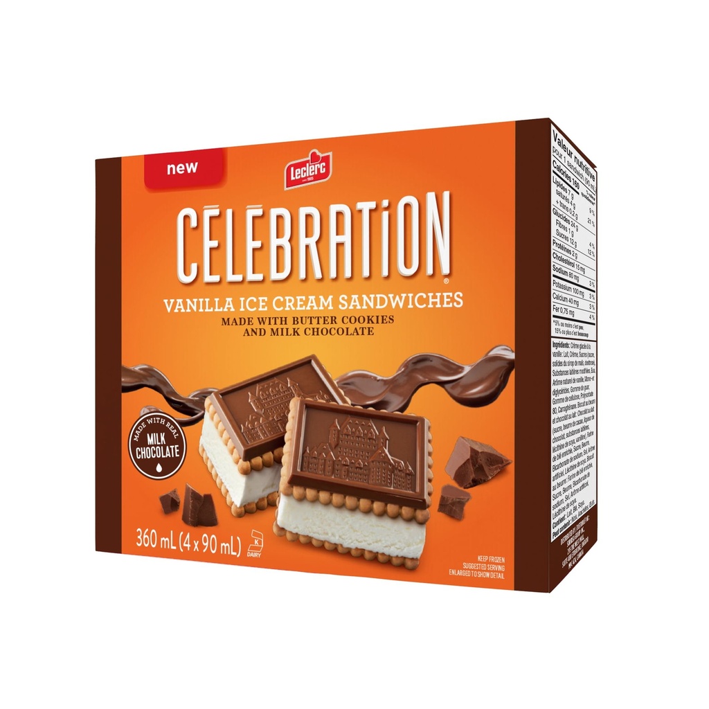 Leclerc Célébration Sandwichs à la Crème Glacée à la Vanille 360ml
