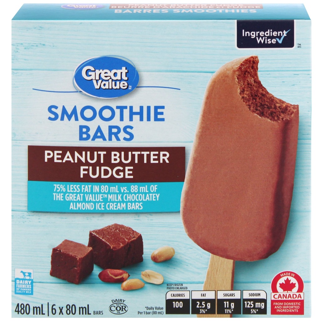 Great Value Barres Smoothies Beurre d'Arachide et Fudge 480 ml (6 x 80 ml)