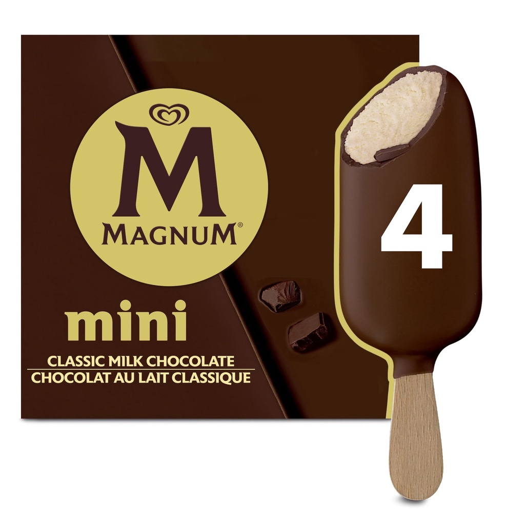 Magnum Boots Barres de Crème Glacée Magnum Mini Chocolat au Lait Classique 4 x 55 ml