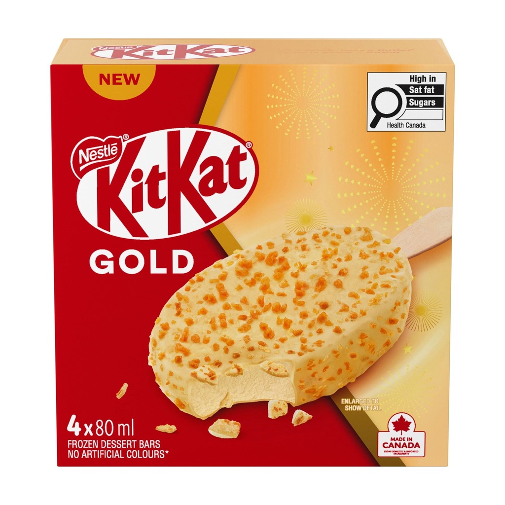 KITKAT Or, desserts glacés à saveur de gaufrette, enrobage de chocolat blanc 4 x 80 ml