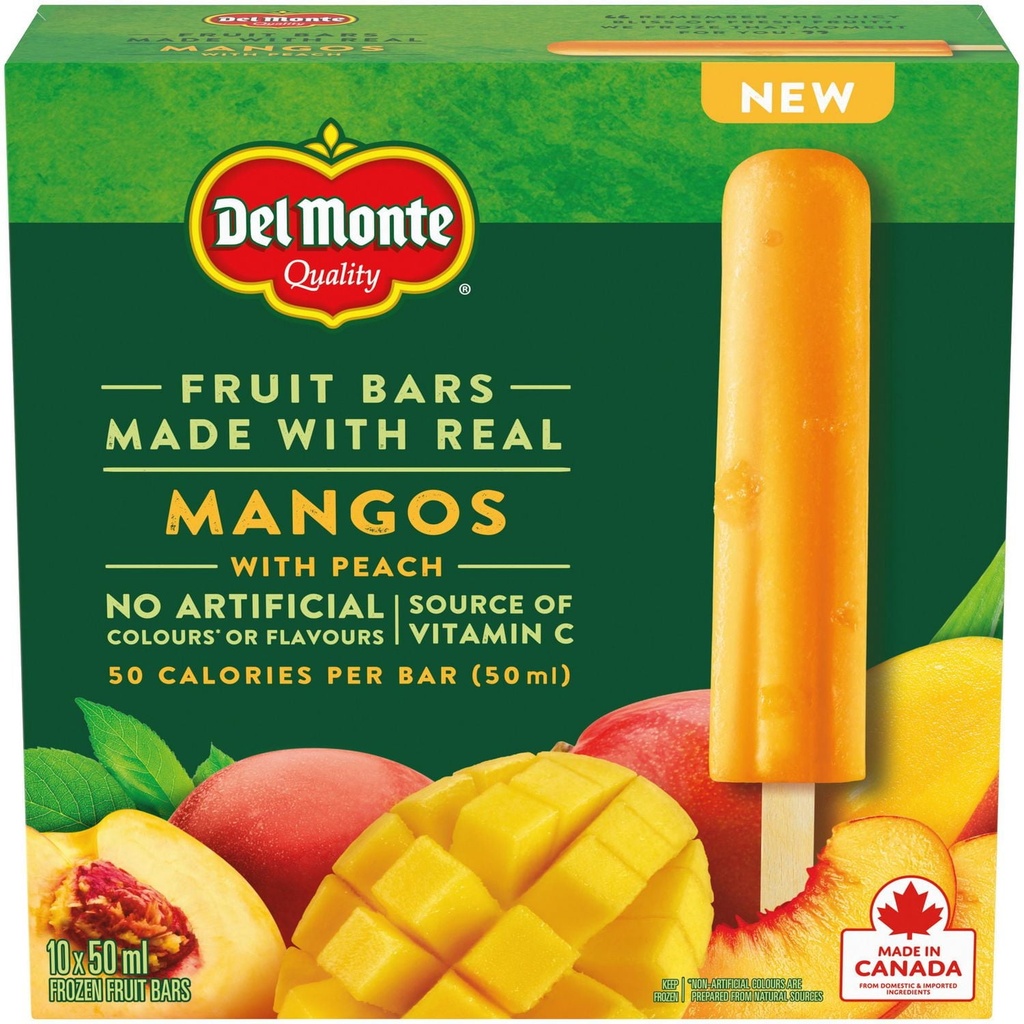 DEL MONTE Barres glacées aux fruits, faites de vraie mangue, 50 calories par portion 10 x 50 ml