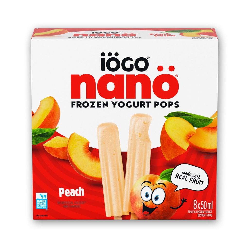 IÖGO Nano Pops au yog. glacé, Pêche, vrais fruits et prod. lait., 50 cal. 8 x 50 ml
