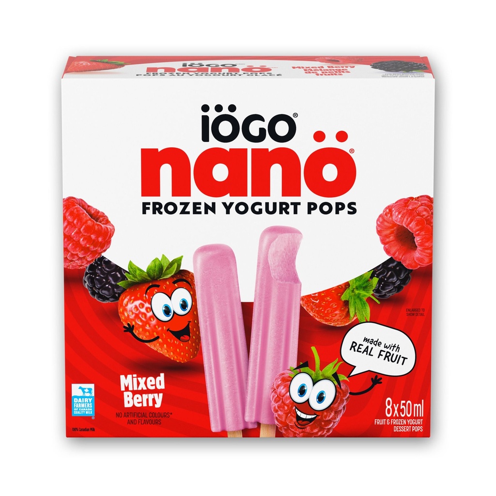 IÖGO Nano Pops au yog. glacé, Baies mél., vrais fruits et prod. lait., 45 cal. 8 x 50 ml