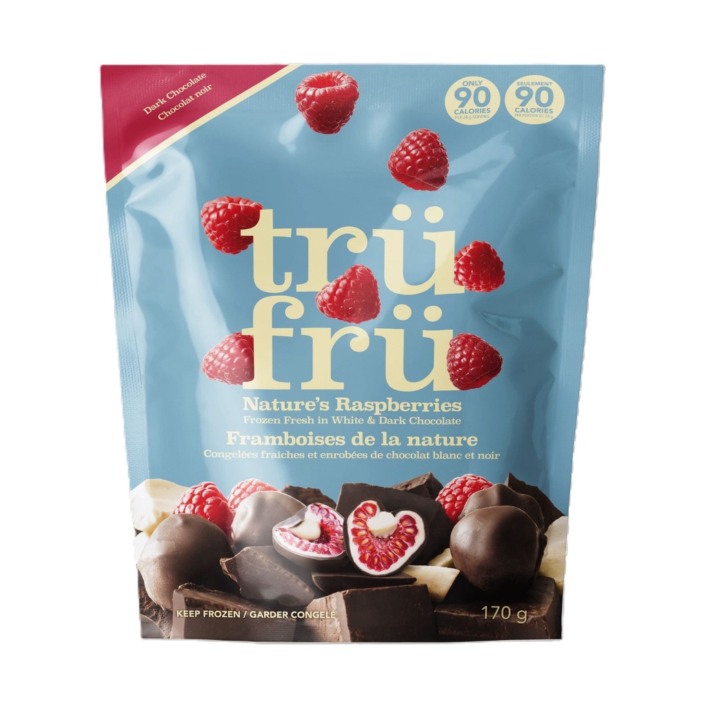 Tru Fru TruFru Framboises Congelées Enrobées de Chocolat Blanc & Noir 170g