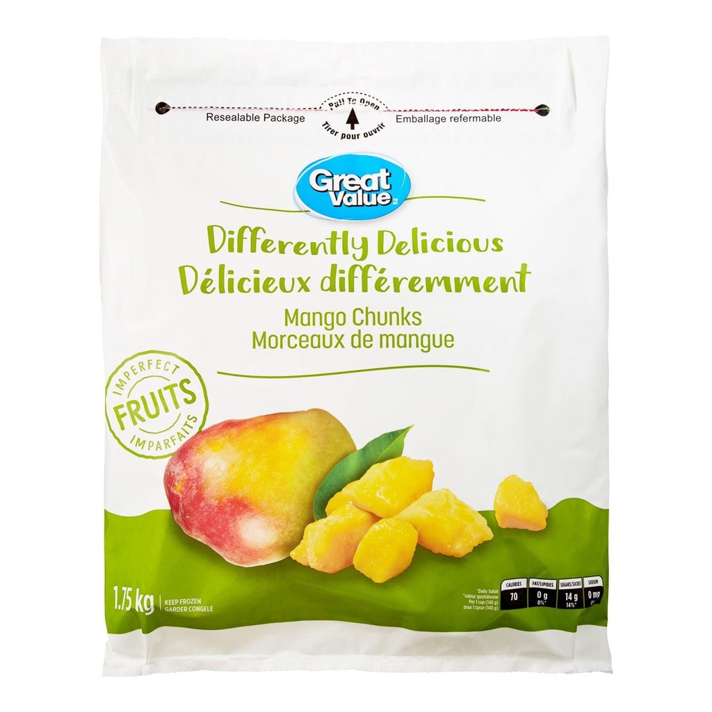 Great Value Délicieux Différemment Morceaux de Mangue, Fruits Imparfaits 1.75kg