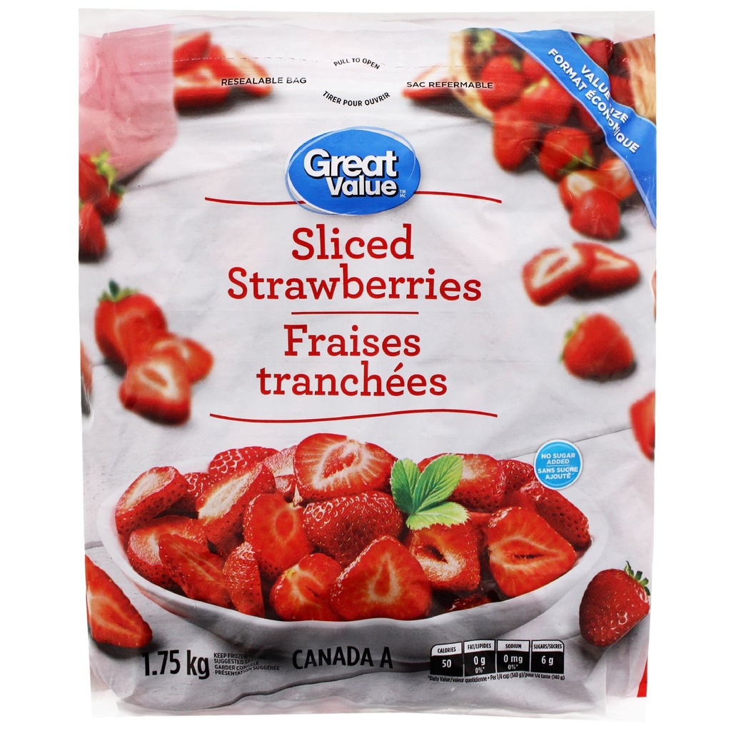 Great Value Fraises Tranchées Surgelées, Canada A, Format Économique 1.75 kg