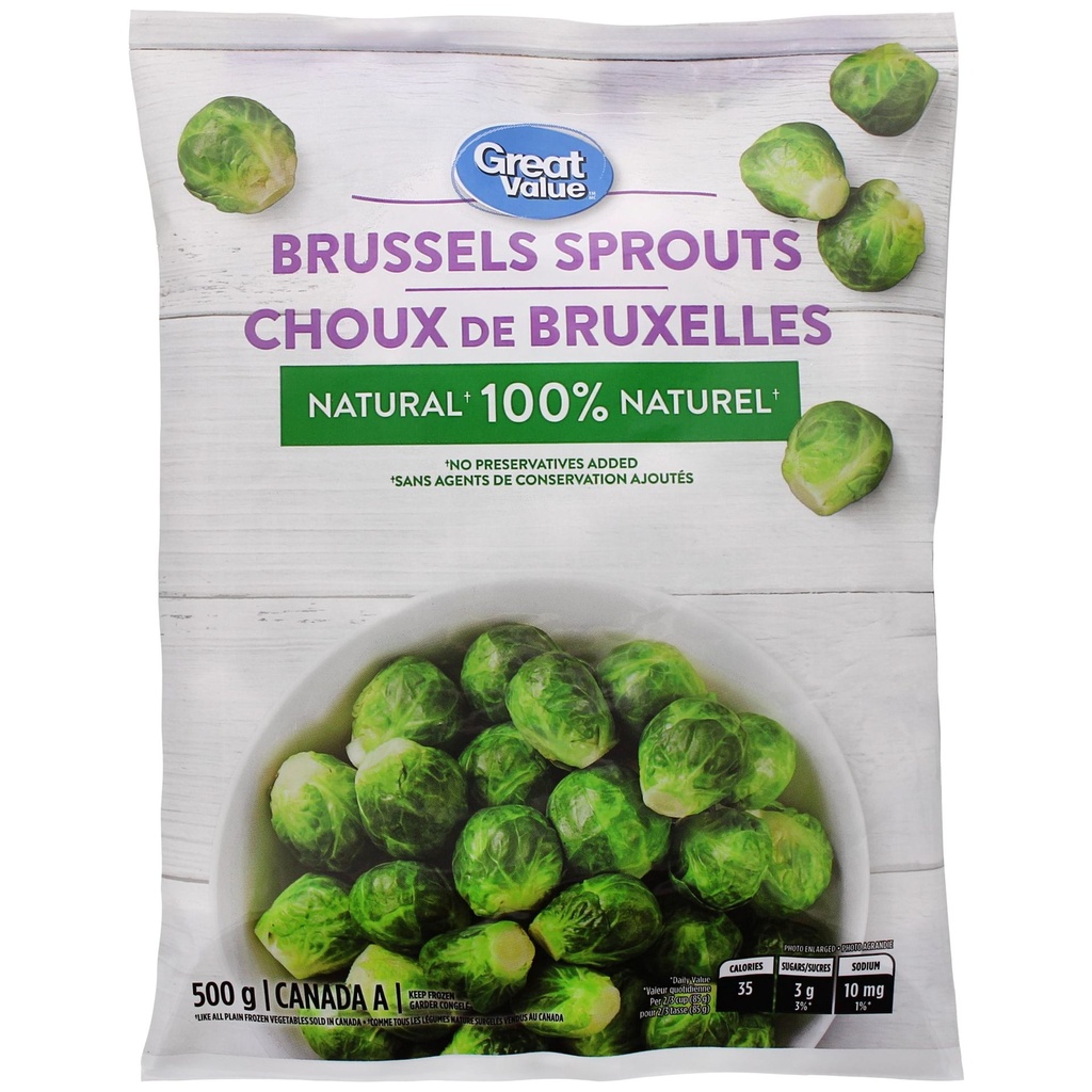 Choux de Bruxelles entiers surgelés Great Value 500&nbsp;g