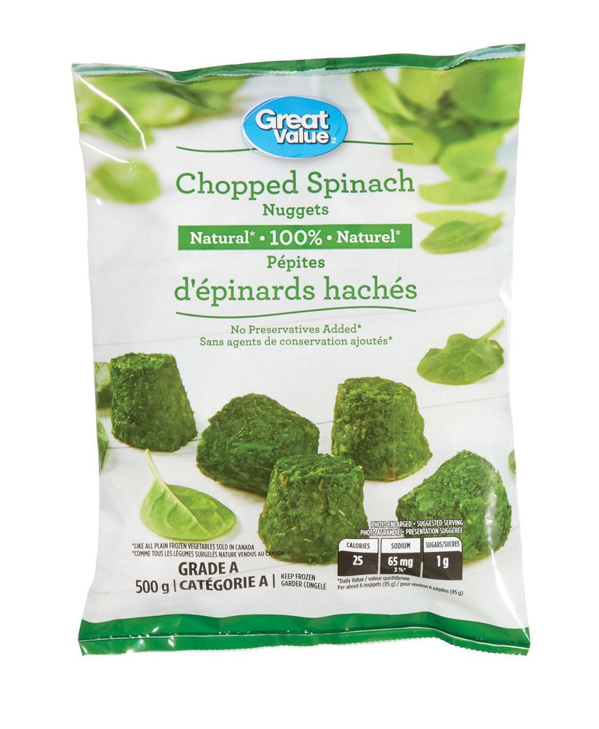 Great Value Pépites d'épinards hachés surgelées 500 g