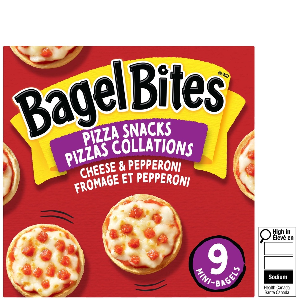 Pizzas Collations Surgelées Fromage Et Pepperoni Bagel Bites, Boîte De 9 Mini-Bagels 198g
