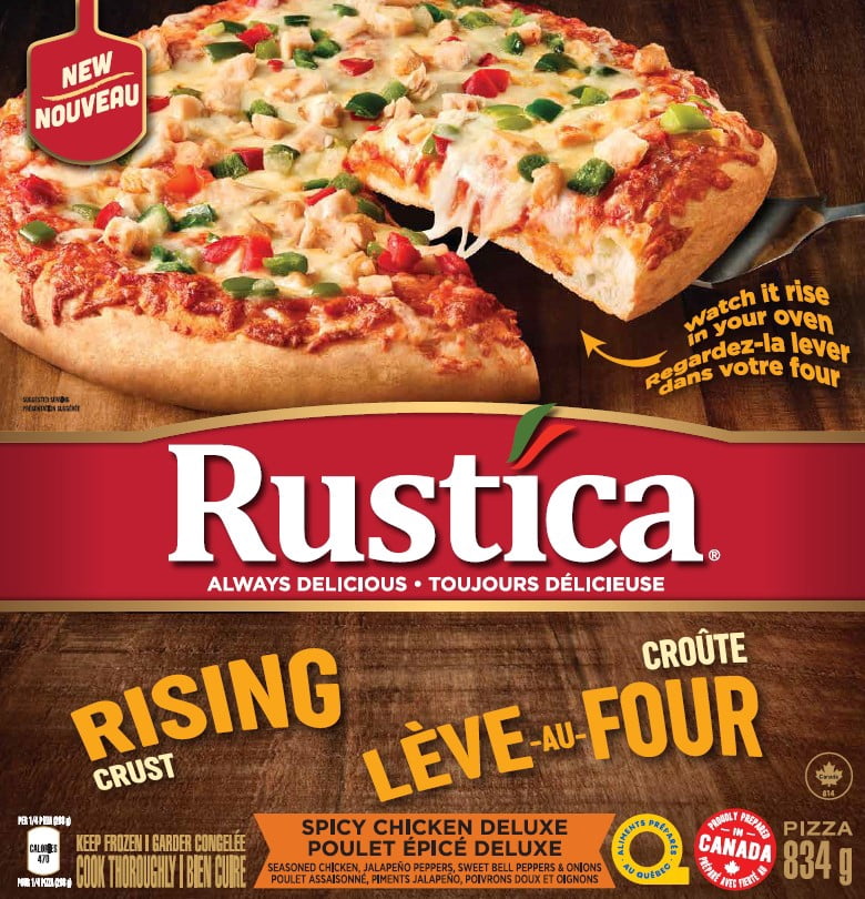 Rustica Leve-au-four Pizza Poulet Epice Deluxe 834 G Congelee Rustica Pizza Lève-au-four Poulet Épicé Deluxe