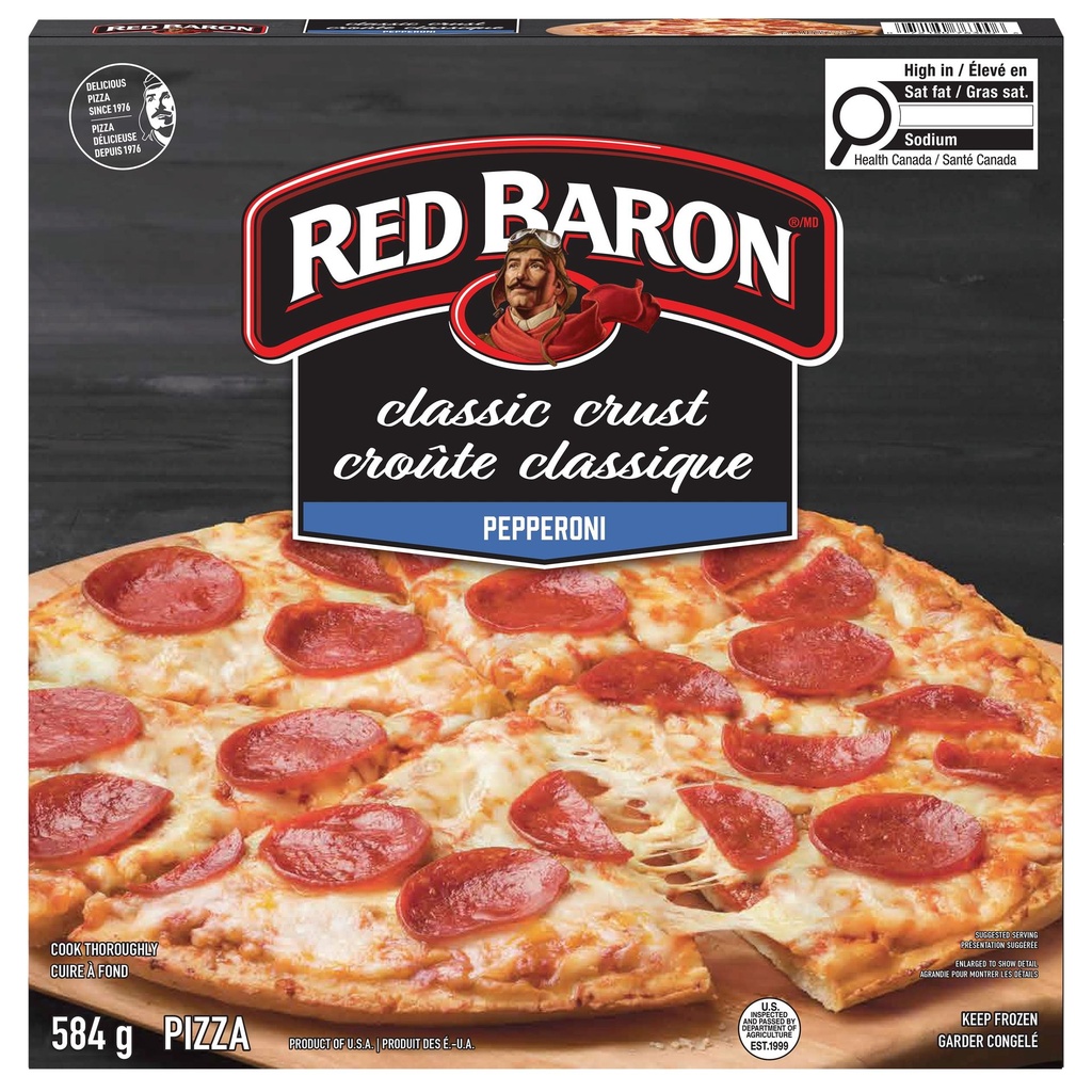 Baron Rouge Pizza congelée Red Baron Pepperoni Classic Crust, 584 g Red Baron Pepperoni Classic Crust Pizza congelée 584 grammes