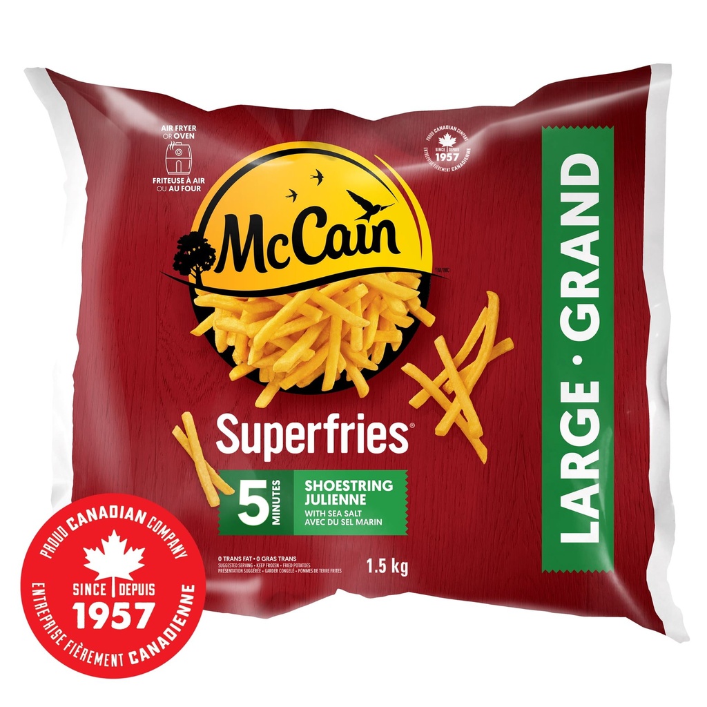 Frites julienne 5 minutes Superfriesᴹᴰ McCainᴹᴰ, Fabriqué au Canada à partir d'ingrédients canadiens et importés - 1,5 kg 1.5kg