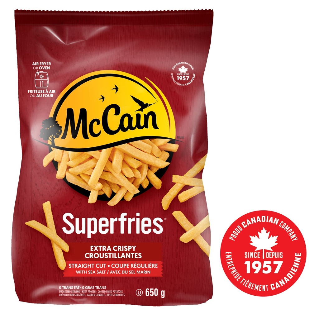 Frites à coupe régulière extra croustillantes Superfriesᴹᴰ McCainᴹᴰ, Fabriqué au Canada à partir d'ingrédients canadiens et importés - 650 g 650g