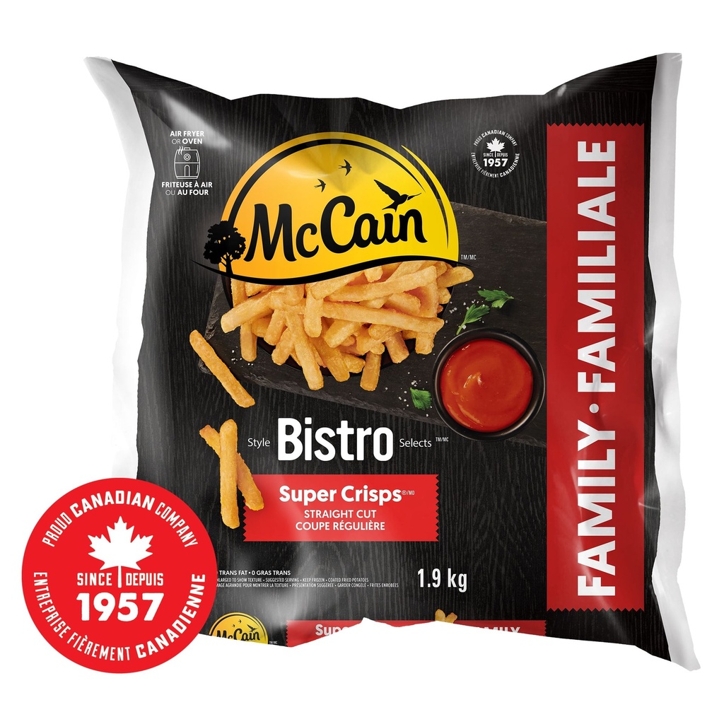 McCain® Bistro Style™ Super Crisps® Frites Coupe Régulière, Fabriqué au Canada à Partir d'Ingrédients Nationaux et Importés 1.9kg