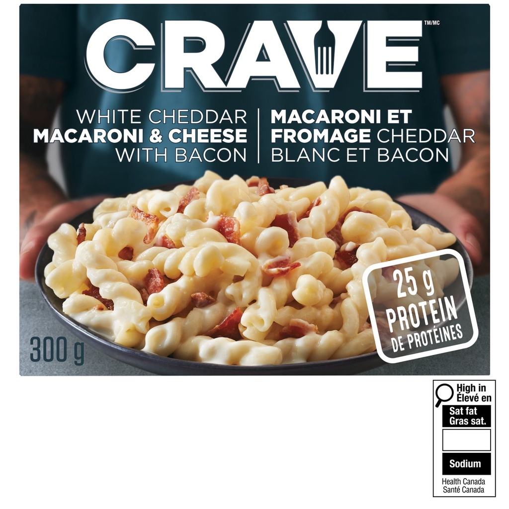 Crave Macaroni Et Fromage Cheddar Blanc Et Bacon Surgelé 300 g