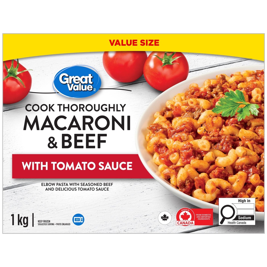 Great Value Copieux et Sain Macaroni au Bœuf avec Sauce Tomate 1 kg